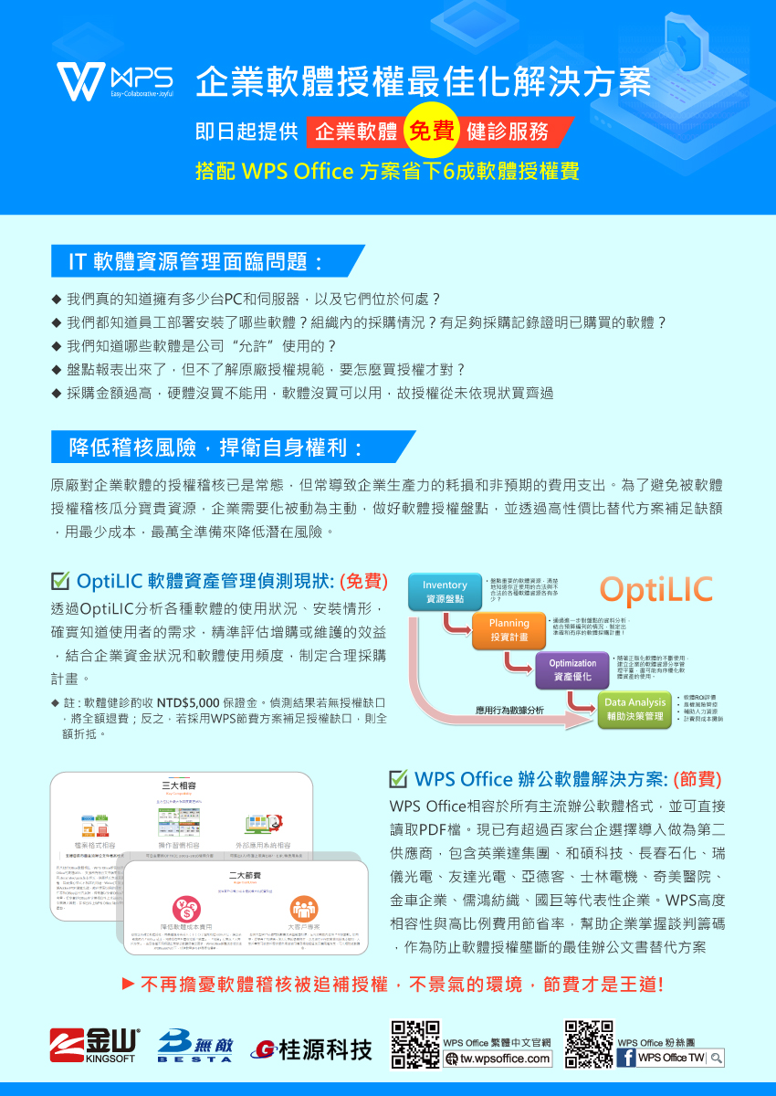 【WPS 2019】企業軟體授權最佳化解決方案